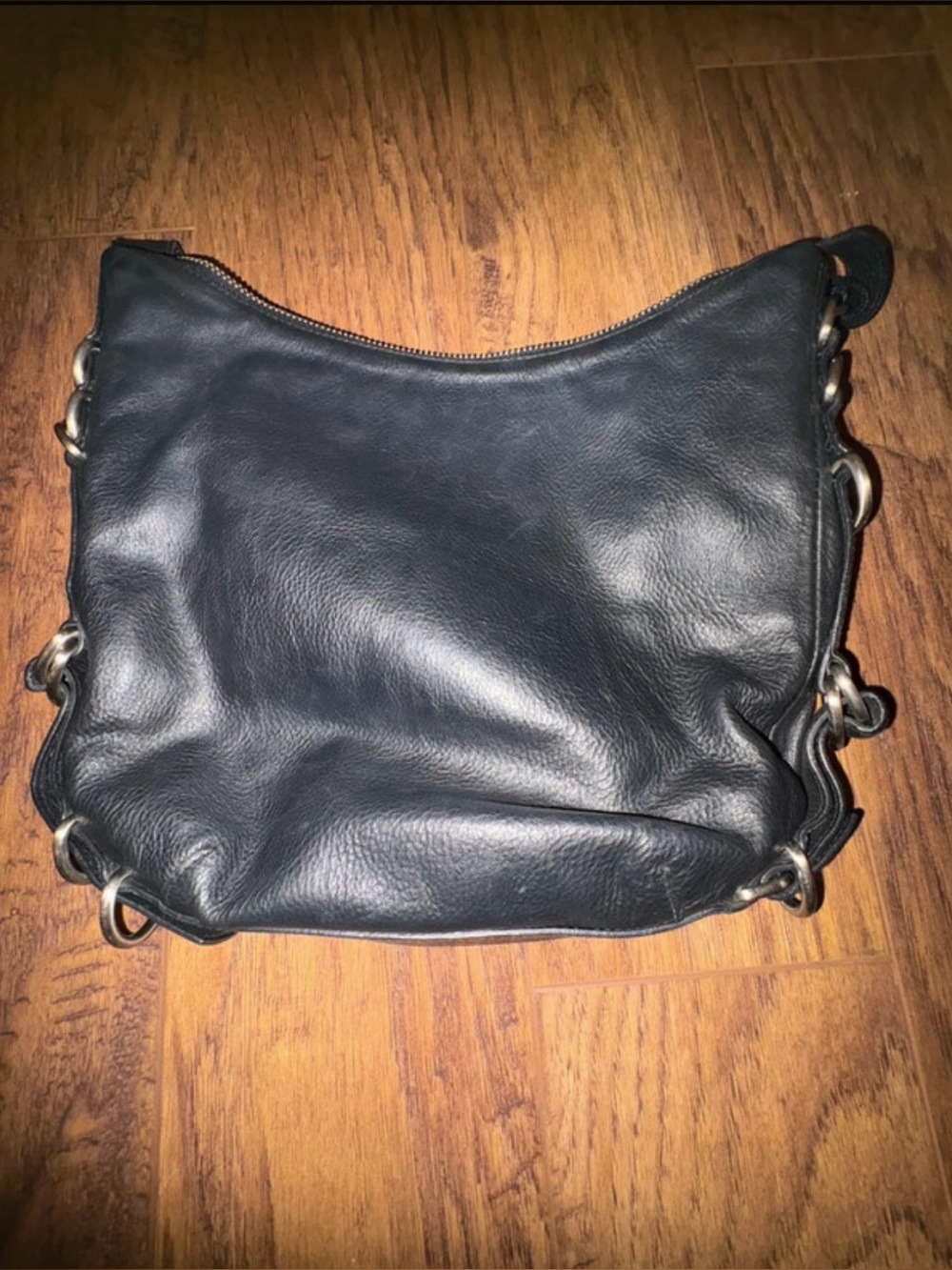 Club Monaco Black Leather Hobo Bag Y2K Boho Silver Ring Hardware Shoulder Purse